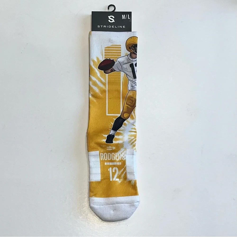 Men's Aaron Rodgers Greenbay Packers Strideline Socks M/L New